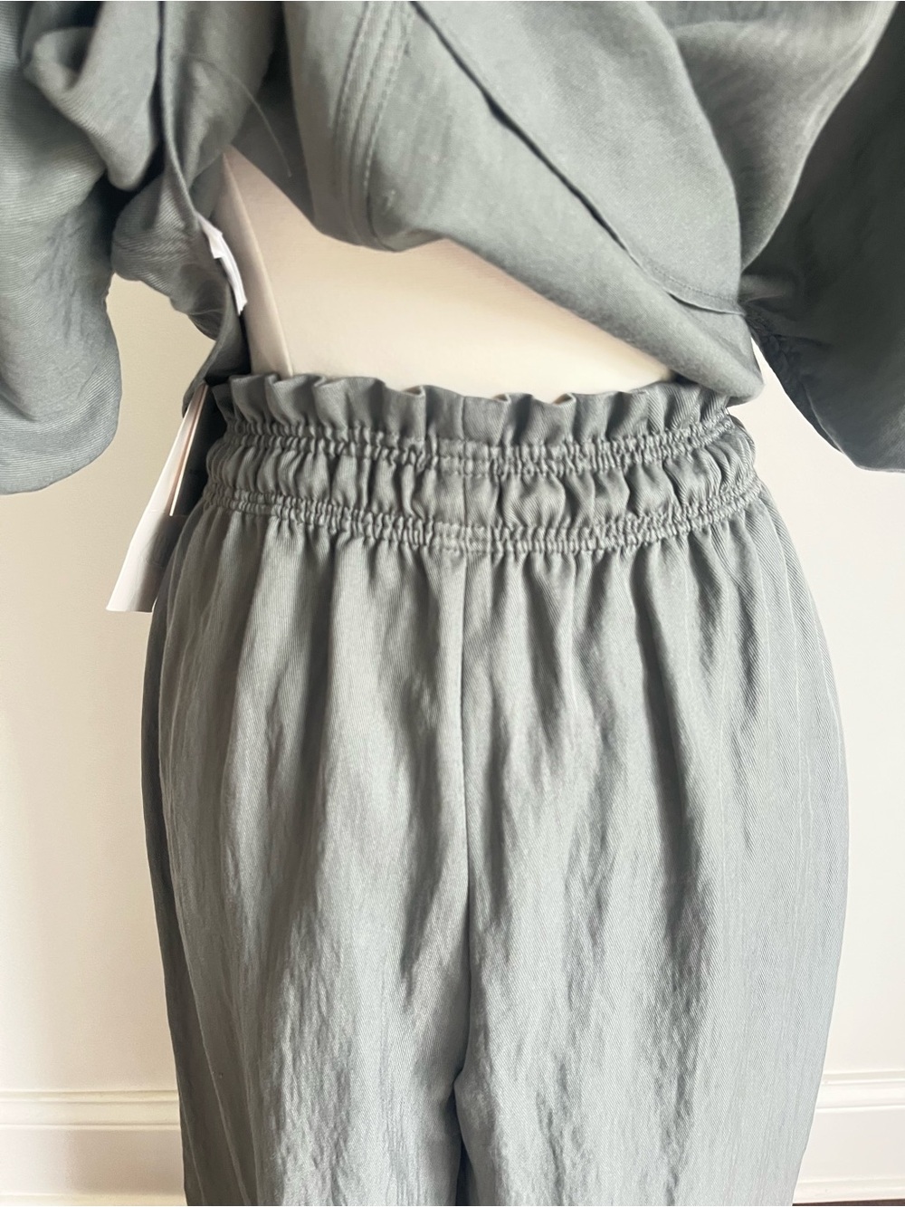 NWT - ZARA 2pc set Relaxed Wide-Leg pant and top in blue Gray Size Medium - Picture 8 of 11